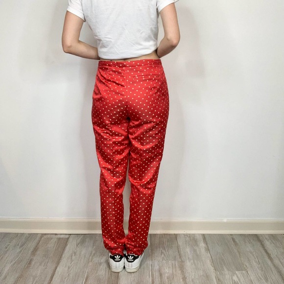 VINTAGE DONCASTER polka dot red white trousers high rise flat front rockabilly - Picture 4 of 11